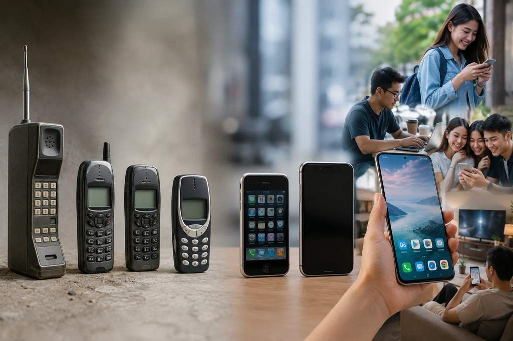 Ilustrasi perkembangan telepon genggam dari masa ke masa